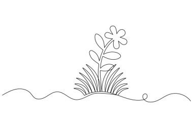 Çimenler ve çiçekler minimalist ana hatlı vektör çizimlerini sürekli olarak çizerler.