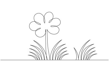 Çimenler ve çiçekler minimalist ana hatlı vektör çizimlerini sürekli olarak çizerler.