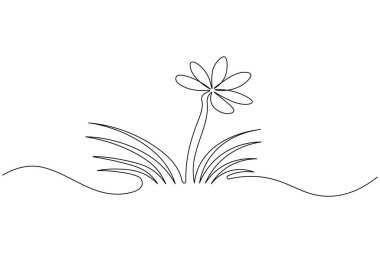 Çimenler ve çiçekler minimalist ana hatlı vektör çizimlerini sürekli olarak çizerler.