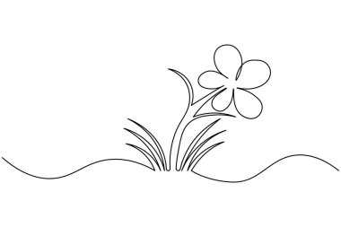 Çimenler ve çiçekler minimalist ana hatlı vektör çizimlerini sürekli olarak çizerler.