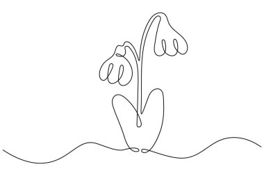 Çimen ve çiçekler soyut tek çizgi izole vektör illüstrasyonunu çiziyor