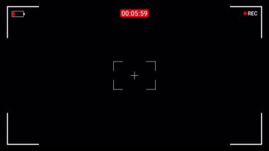 Siyah arka planda bataryası az olan video kamera kayıt ekranı. 4K Video