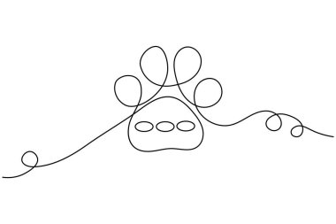 Köpek patisi beyaz arkaplanda sürekli bir çizgi çiziyor