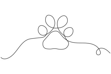 Köpek patisi beyaz arkaplanda sürekli bir çizgi çiziyor