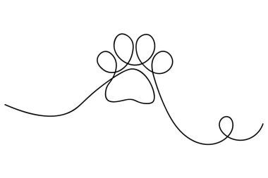 Köpek patisi beyaz arkaplanda sürekli bir çizgi çiziyor