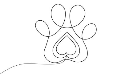 Köpek patisi beyaz arkaplanda sürekli bir çizgi çiziyor