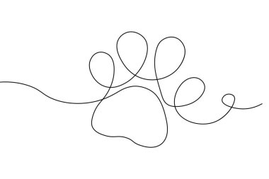 Köpek patisi beyaz arkaplanda sürekli bir çizgi çiziyor