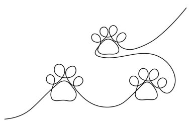 Köpek patisi beyaz arkaplanda sürekli bir çizgi çiziyor