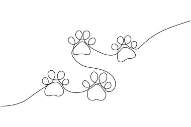 Köpek patisi beyaz arkaplanda sürekli bir çizgi çiziyor