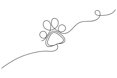 Köpek patisi beyaz arkaplanda sürekli bir çizgi çiziyor