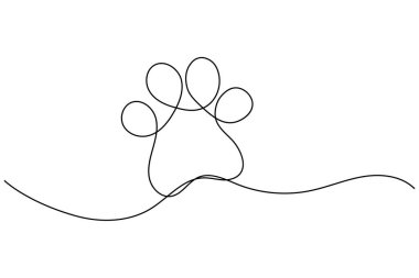 Köpek patisi beyaz arkaplanda sürekli bir çizgi çiziyor