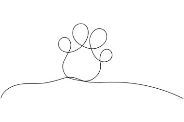 Köpek patisi beyaz arkaplanda sürekli bir çizgi çiziyor