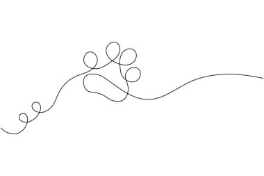 Köpek patisi beyaz arkaplanda sürekli bir çizgi çiziyor