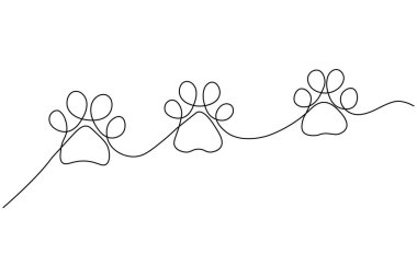 Köpek patisi beyaz arkaplanda sürekli bir çizgi çiziyor