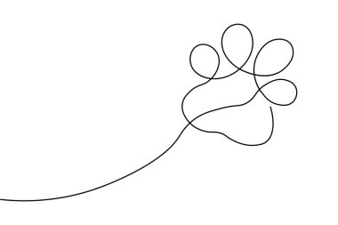 Köpek patisi beyaz arkaplanda sürekli bir çizgi çiziyor