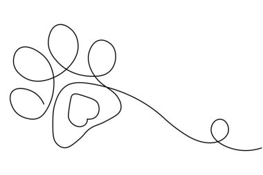 Köpek patisi beyaz arkaplanda sürekli bir çizgi çiziyor