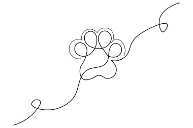 Köpek patisi beyaz arkaplanda sürekli bir çizgi çiziyor