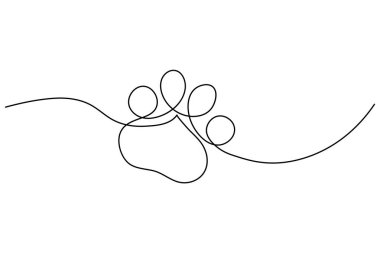 Köpek patisi beyaz arkaplanda sürekli bir çizgi çiziyor