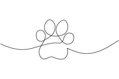 Köpek patisi beyaz arkaplanda sürekli bir çizgi çiziyor