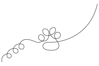 Köpek patisi beyaz arkaplanda sürekli bir çizgi çiziyor