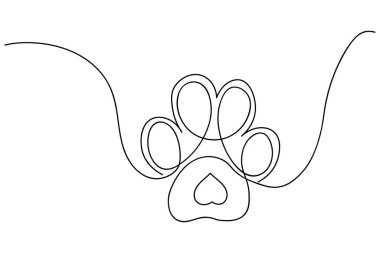 Köpek patisi beyaz arkaplanda sürekli bir çizgi çiziyor