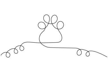 Köpek patisi beyaz arkaplanda sürekli bir çizgi çiziyor