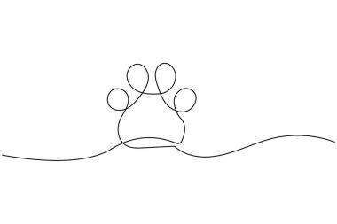 Köpek patisi beyaz arkaplanda sürekli bir çizgi çiziyor