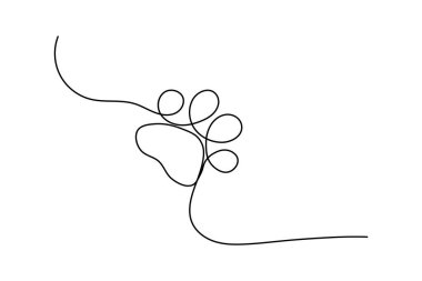 Köpek patisi beyaz arkaplanda sürekli bir çizgi çiziyor