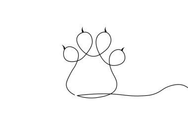 Köpek patisi beyaz arkaplanda sürekli bir çizgi çiziyor