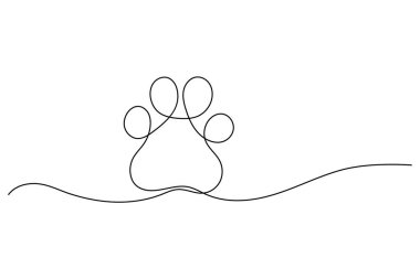 Köpek patisi beyaz arkaplanda sürekli bir çizgi çiziyor