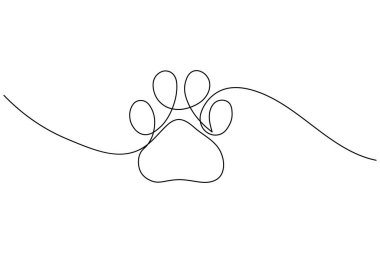 Köpek patisi beyaz arkaplanda sürekli bir çizgi çiziyor