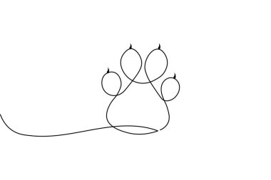 Köpek patisi beyaz arkaplanda sürekli bir çizgi çiziyor