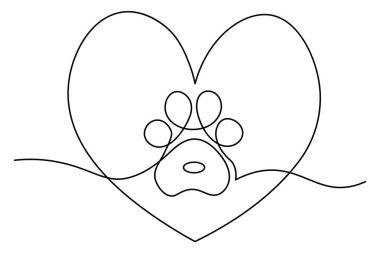 Köpek patisi beyaz arkaplanda sürekli bir çizgi çiziyor