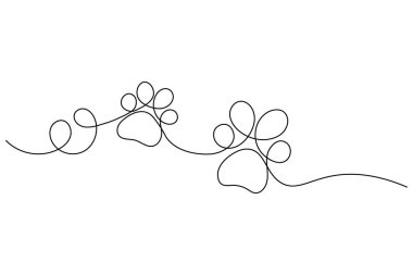 Köpek patisi beyaz arkaplanda sürekli bir çizgi çiziyor