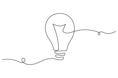 Minimalist ampul sürekli bir çizgi çizerek yaratıcılığı, yeniliği ve parlak fikirleri simgeler.