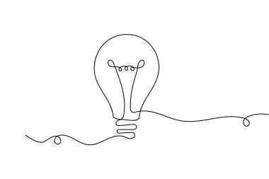 Minimalist ampul sürekli bir çizgi çizerek yaratıcılığı, yeniliği ve parlak fikirleri simgeler.