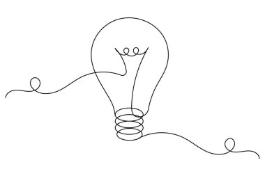 Minimalist ampul sürekli bir çizgi çizerek yaratıcılığı, yeniliği ve parlak fikirleri simgeler.