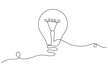 Minimalist ampul sürekli bir çizgi çizerek yaratıcılığı, yeniliği ve parlak fikirleri simgeler.