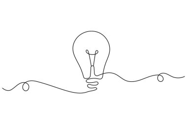 Minimalist ampul sürekli bir çizgi çizerek yaratıcılığı, yeniliği ve parlak fikirleri simgeler.
