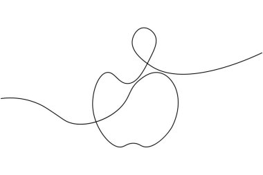 Apple minimalist tarzda sürekli bir çizgi çizer, sağlıklı yiyecekler, meyve sanatı ve modern tasarım için mükemmeldir.