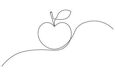 Apple minimalist tarzda sürekli bir çizgi çizer, sağlıklı yiyecekler, meyve sanatı ve modern tasarım için mükemmeldir.