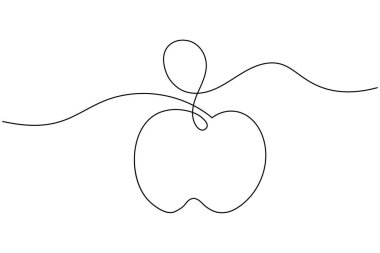 Apple minimalist tarzda sürekli bir çizgi çizer, sağlıklı yiyecekler, meyve sanatı ve modern tasarım için mükemmeldir.