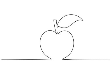 Apple minimalist tarzda sürekli bir çizgi çizer, sağlıklı yiyecekler, meyve sanatı ve modern tasarım için mükemmeldir.