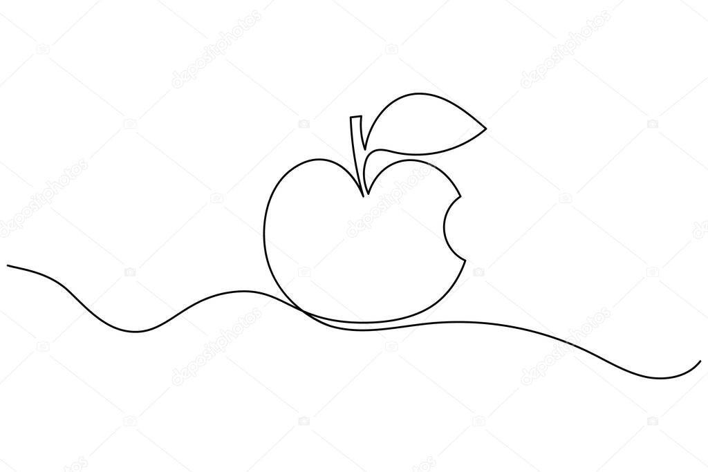 Apple continuous one line drawing in minimalist style, perfect for healthy food, fruit art, and modern design