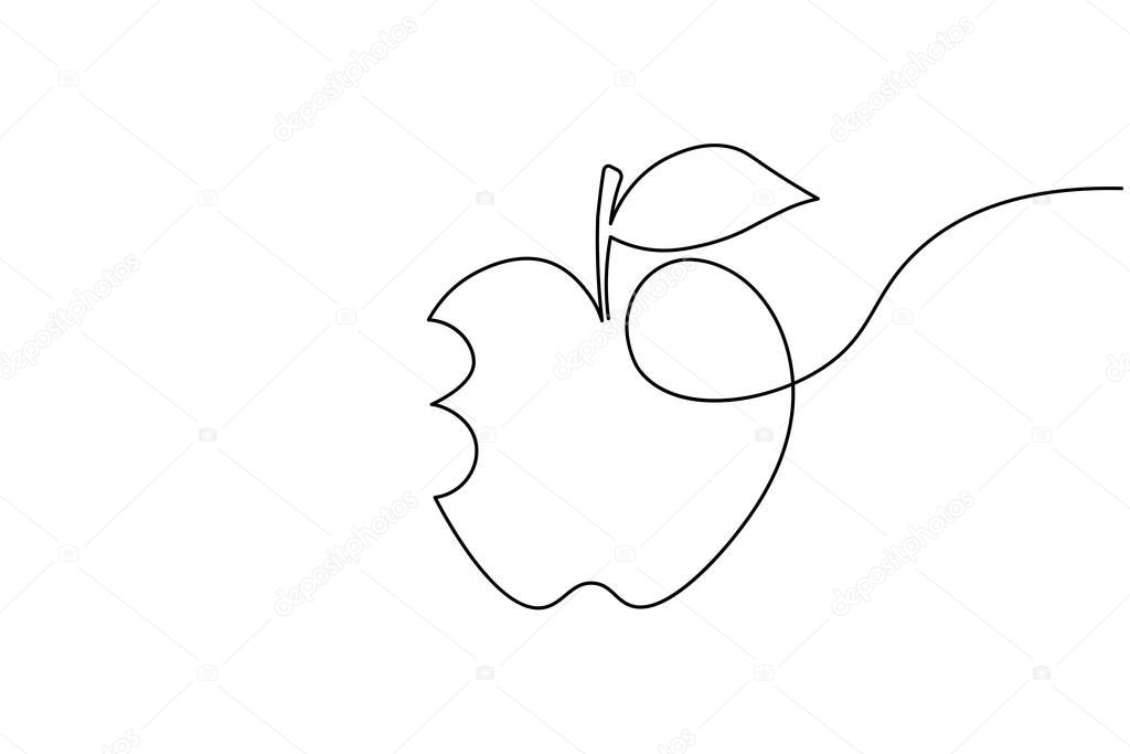 Apple continuous one line drawing in minimalist style, perfect for healthy food, fruit art, and modern design