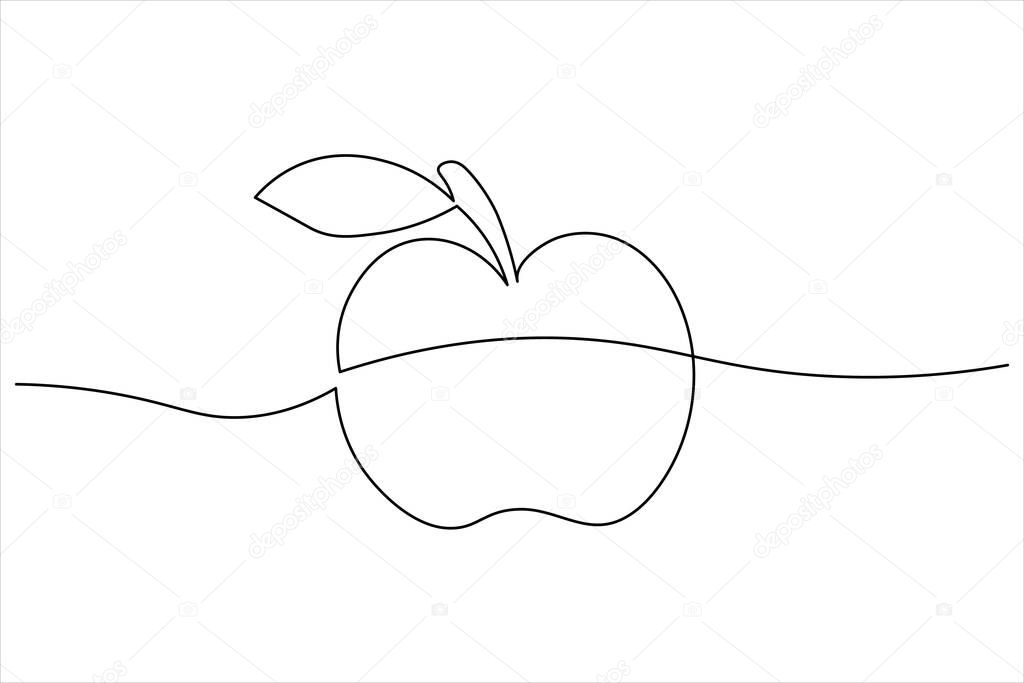 Apple continuous one line drawing in minimalist style, perfect for healthy food, fruit art, and modern design