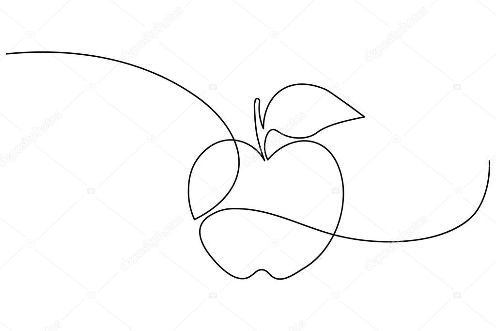 Apple continuous one line drawing in minimalist style, perfect for healthy food, fruit art, and modern design
