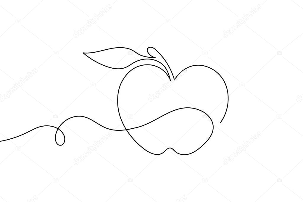 Apple continuous one line drawing in minimalist style, perfect for healthy food, fruit art, and modern design