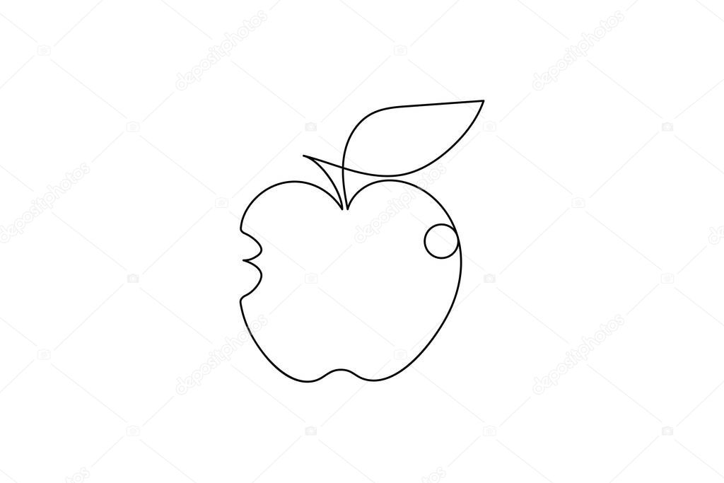 Apple continuous one line drawing in minimalist style, perfect for healthy food, fruit art, and modern design