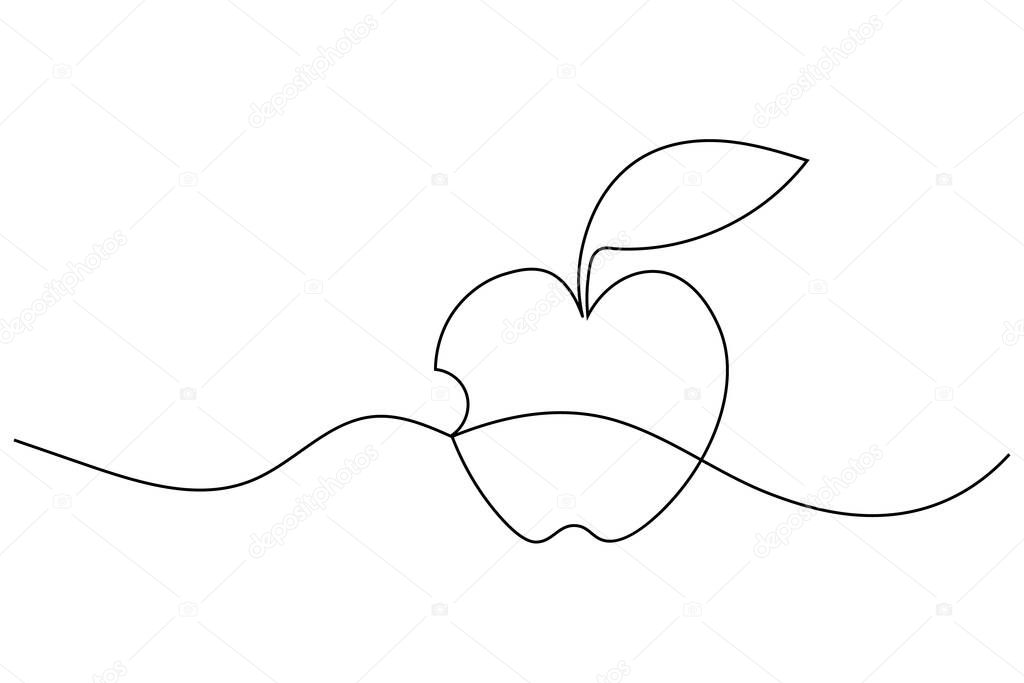 Apple continuous one line drawing in minimalist style, perfect for healthy food, fruit art, and modern design